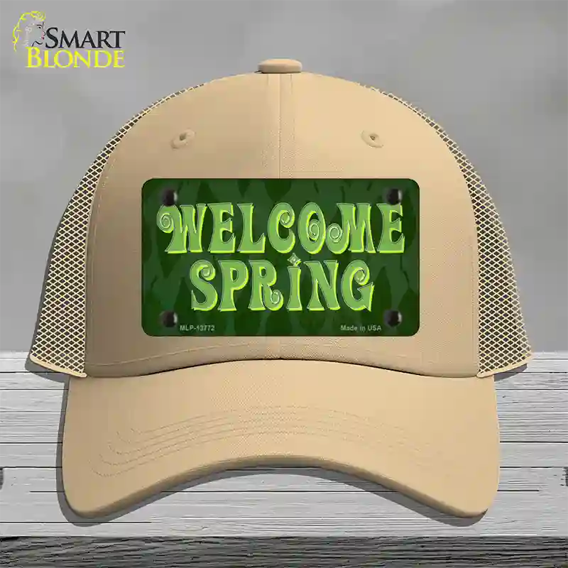 Welcome Spring Novelty License Plate Hat Tag Mesh / Khaki