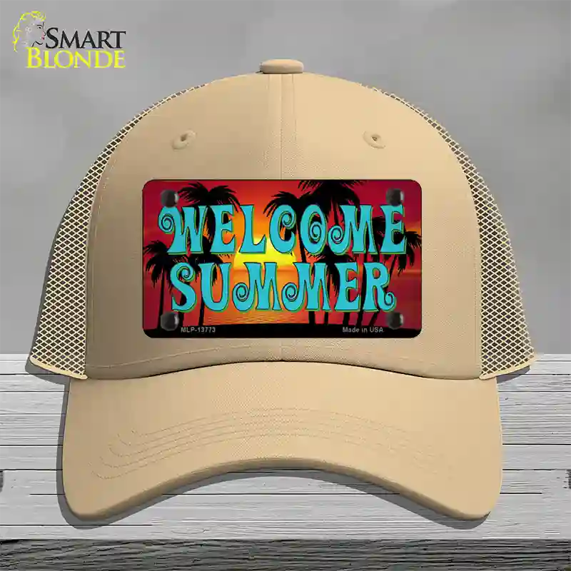 Welcome Summer Novelty License Plate Hat Tag Mesh / Khaki