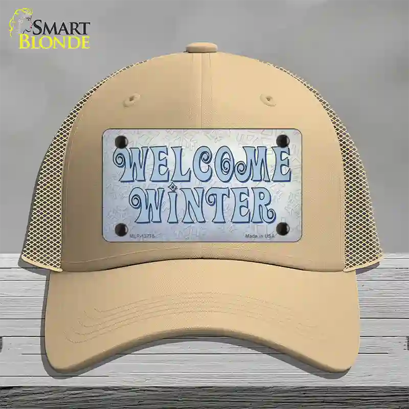 Welcome Winter Novelty License Plate Hat Tag Mesh / Khaki