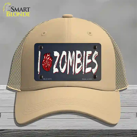 I Love Zombies Novelty License Plate Hat Tag Mesh / Khaki