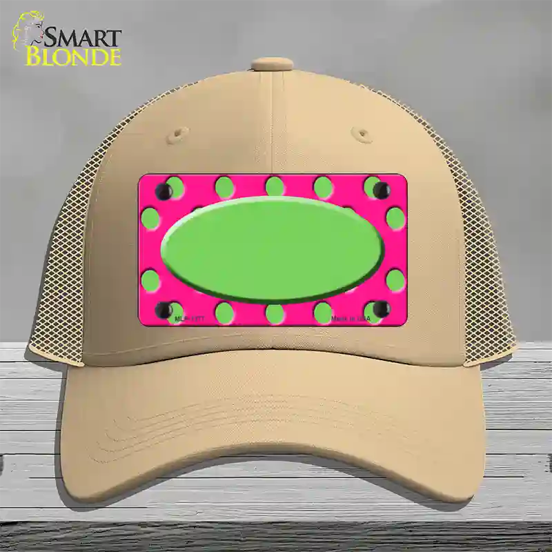 Lime Green Pink Polka Dot Lime Green Center Oval Novelty License Plate Hat Mesh / Khaki