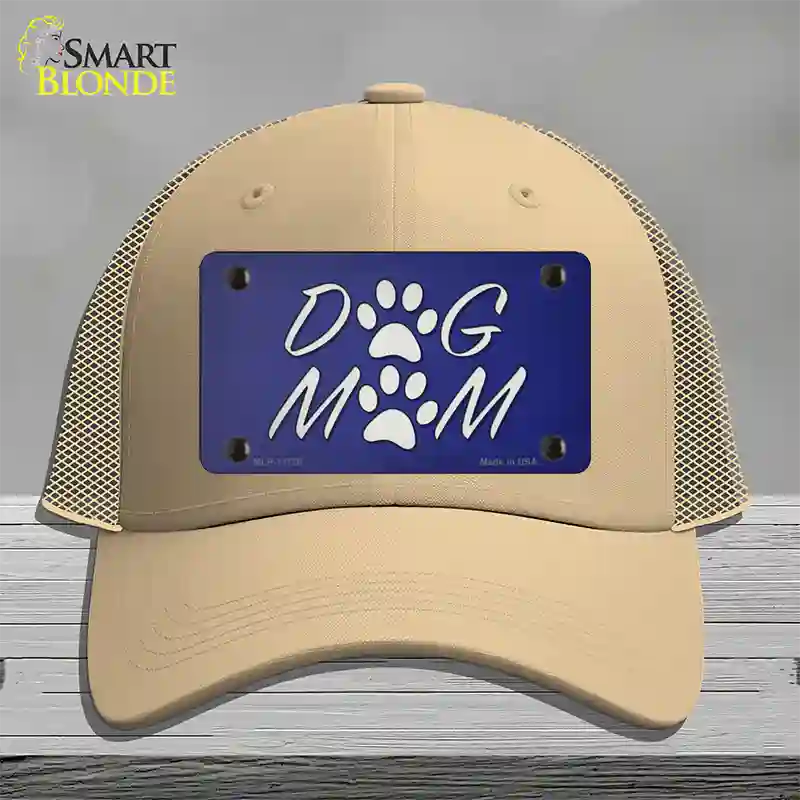 Dog Mom Novelty License Plate Hat Tag Mesh / Khaki