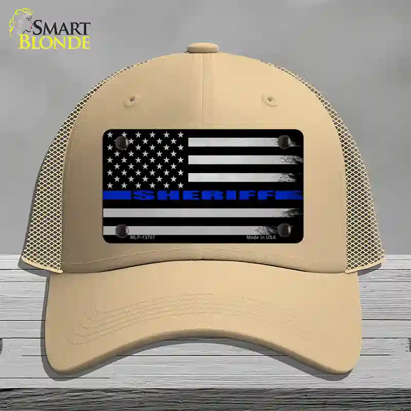 Sheriff Blue Flag Novelty License Plate Hat Tag Mesh / Khaki