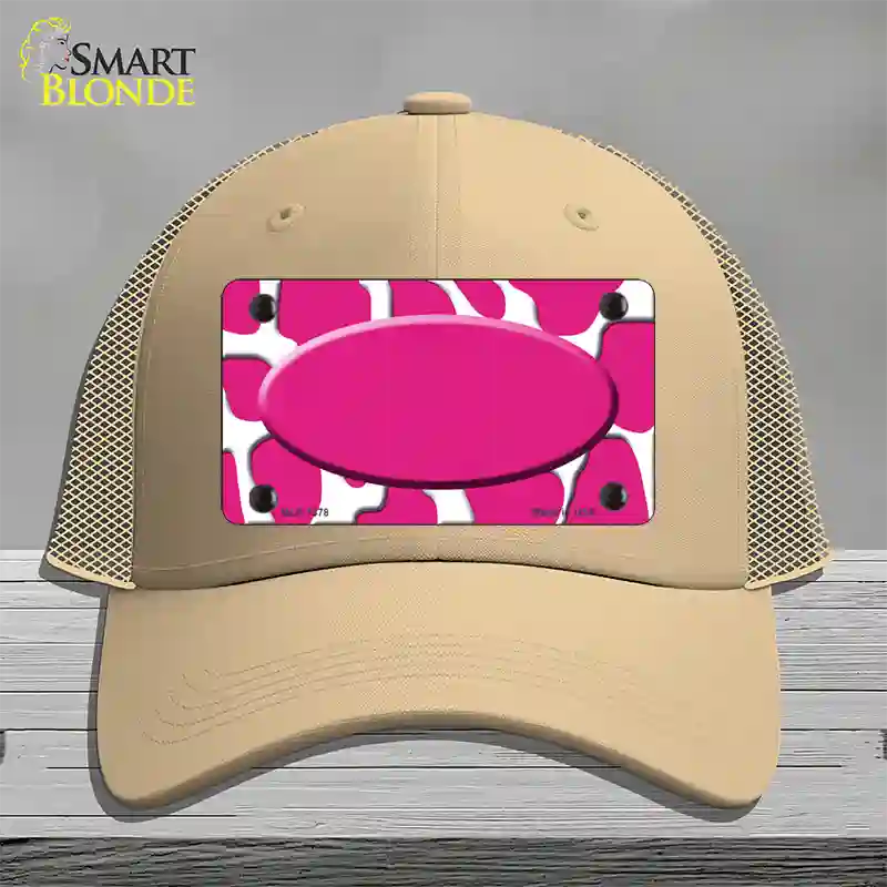 Pink White Giraffe Center Oval Novelty License Plate Hat Mesh / Khaki