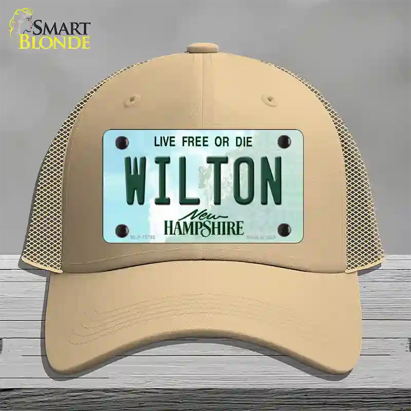 Wilton New Hampshire Novelty License Plate Hat Tag Mesh / Khaki