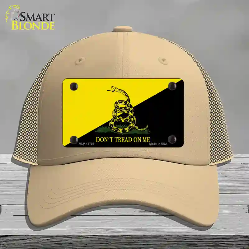 Dont Tread On Me Yellow|Black Novelty License Plate Hat Mesh / Khaki