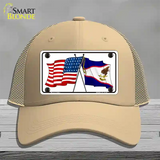 American Samoa USA Crossed Flags Novelty License Plate Hat Tag Mesh / Khaki