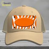 Orange White Zebra Center Oval Novelty License Plate Hat Mesh / Khaki