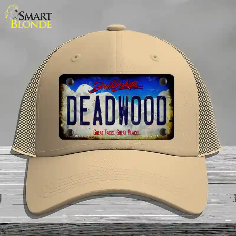 Deadwood South Dakota Rusty Novelty License Plate Hat Tag Mesh / Khaki