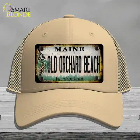 Old Orchard Beach Maine Rusty Novelty License Plate Hat Tag Mesh / Khaki