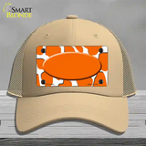 Orange White Giraffe Center Oval Novelty License Plate Hat Mesh / Khaki