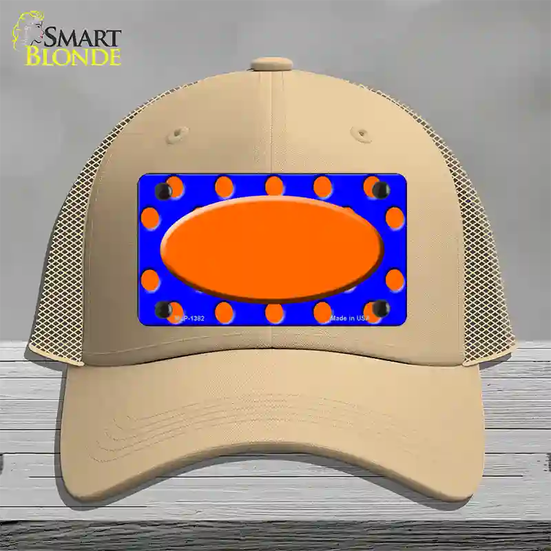 Orange Royal Blue Polka Dot Orange Center Oval Novelty License Plate Hat Mesh / Khaki