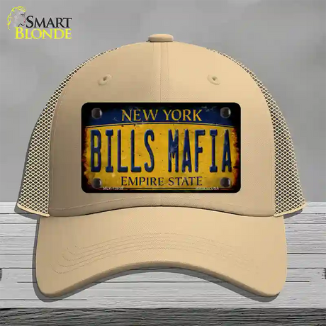 Bills Mafia New York Yellow Rusty Novelty License Plate Hat Tag Mesh / Khaki