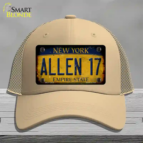 Allen 17 New York Yellow Novelty License Plate Hat Tag Mesh / Khaki