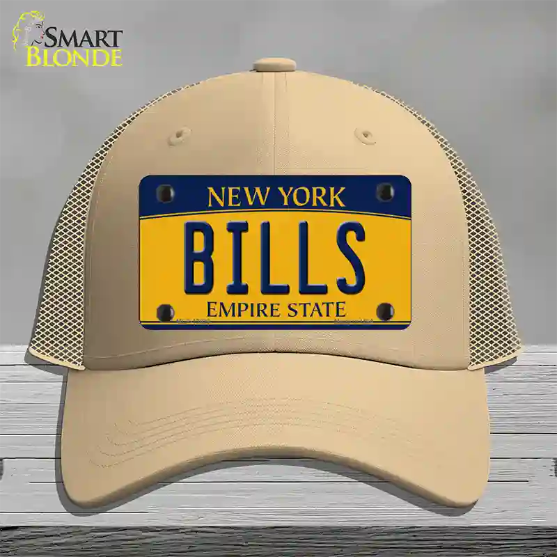 Bills NY Yellow Novelty License Plate Hat Tag Mesh / Khaki