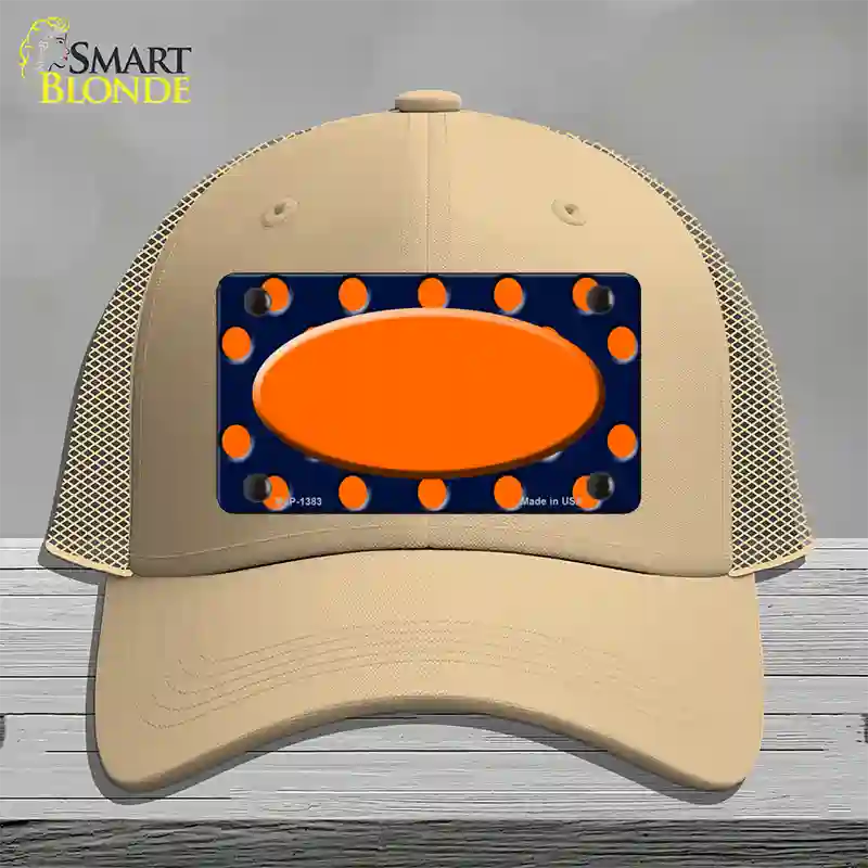 Orange Navy Blue Polka Dot Orange Center Oval Novelty License Plate Hat Mesh / Khaki