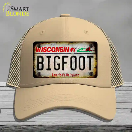 Bigfoot Wisconsin Novelty License Plate Hat Tag Mesh / Khaki