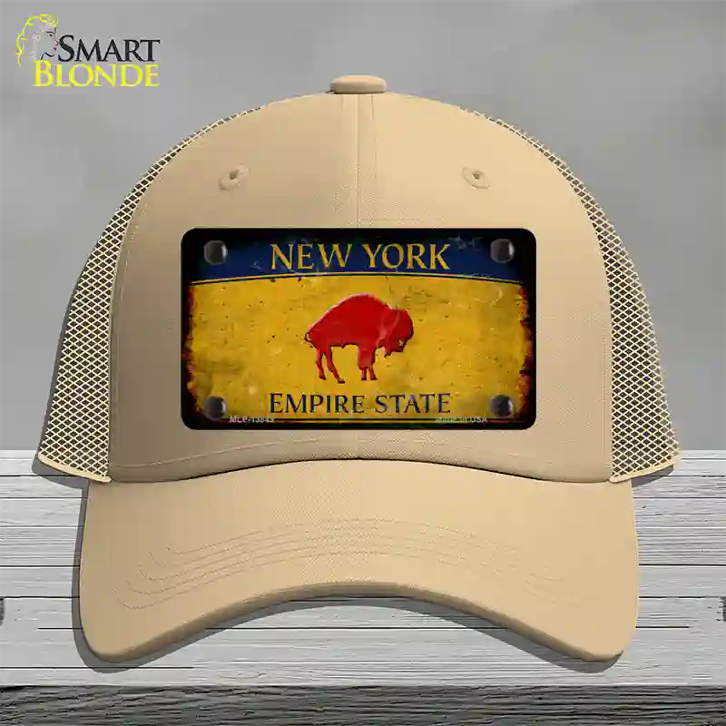 Red Buffalo NY Yellow Rusty Novelty License Plate Hat Tag Mesh / Khaki