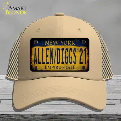 Allen Diggs 21 NY Yellow Rusty Novelty License Plate Hat Tag Mesh / Khaki