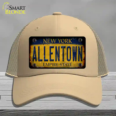 Allentown NY Yellow Rusty Novelty License Plate Hat Tag Mesh / Khaki