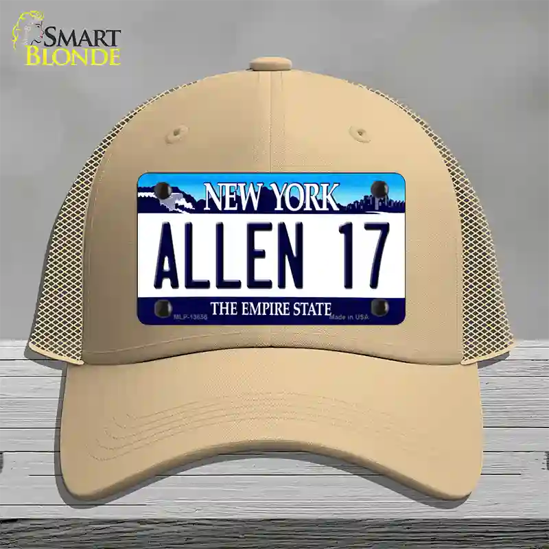 Allen 17 NY Blue Novelty License Plate Hat Tag Mesh / Khaki