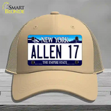 Allen 17 NY Blue Novelty License Plate Hat Tag Mesh / Khaki