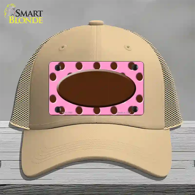 Brown Pink Polka Dot Brown Center Oval Novelty License Plate Hat Mesh / Khaki