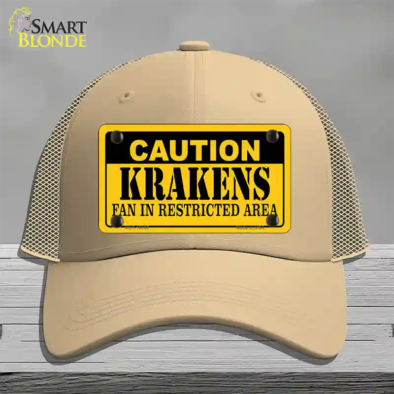 Caution Krakens Novelty License Plate Hat Tag Mesh / Khaki