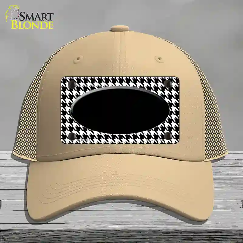 White Black Houndstooth Black Center Oval Novelty License Plate Hat Mesh / Khaki