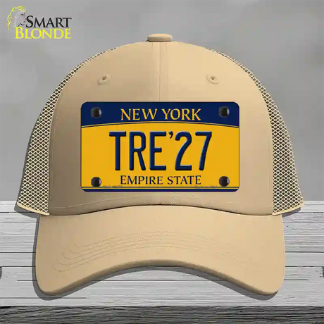 Tre 27 New York Yellow Novelty License Plate Hat Tag Mesh / Khaki