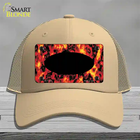 Fire Explosion With Black Center Oval Novelty License Plate Hat Mesh / Khaki