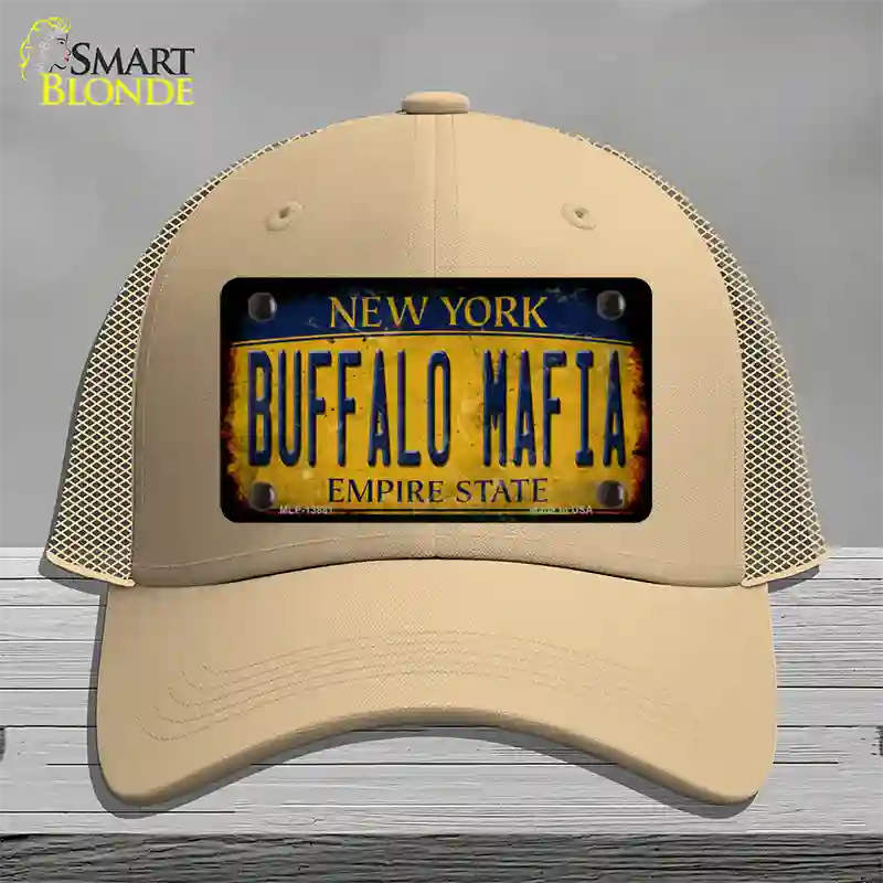 Buffalo Mafia NY Rusted Yellow Novelty License Plate Hat Tag Mesh / Khaki