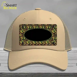 Green Camo Oval With Black Oval Center Novelty License Plate Hat Mesh / Khaki