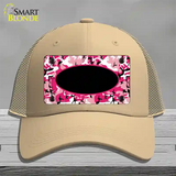 Pink Camo With Black Center Oval Novelty License Plate Hat Mesh / Khaki