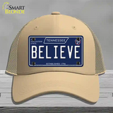 Believe Tennessee Blue Novelty License Plate Hat Tag Mesh / Khaki