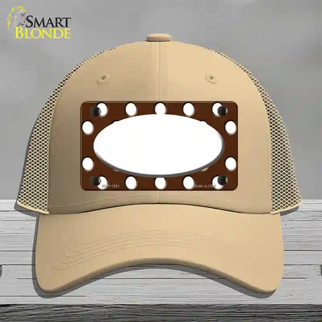 White Brown Polka Dot Center Oval Novelty License Plate Hat Mesh / Khaki