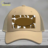 Brown White Giraffe Center Oval Novelty License Plate Hat Mesh / Khaki