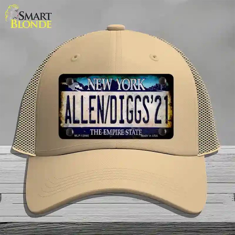 Allen Diggs 21 NY Blue Novelty License Plate Hat Tag Mesh / Khaki