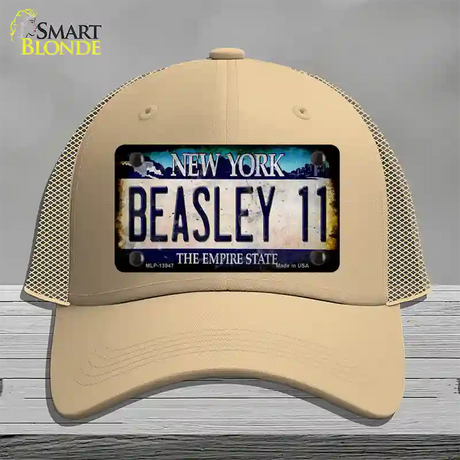 Beasley 11 New York Blue Novelty License Plate Hat Tag Mesh / Khaki