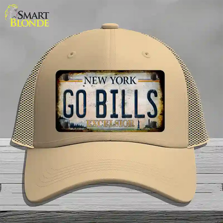 Go Bills New York White Novelty License Plate Hat Tag Mesh / Khaki