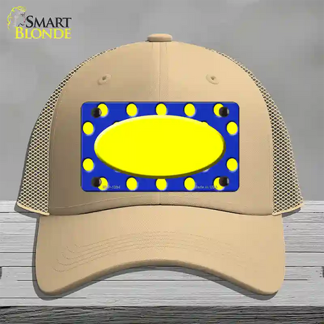 Yellow Royal Blue Polka Dot Center Oval Novelty License Plate Hat Mesh / Khaki