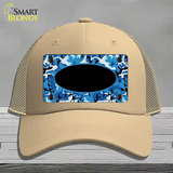 Blue Camo With Black Center Oval Novelty License Plate Hat Mesh / Khaki