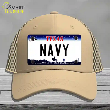 Texas Navy Novelty License Plate Hat Tag Mesh / Khaki