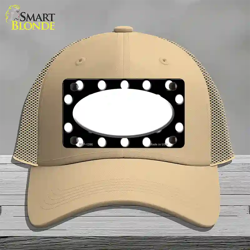 White Black Polka Dot Center Oval Novelty License Plate Hat Mesh / Khaki