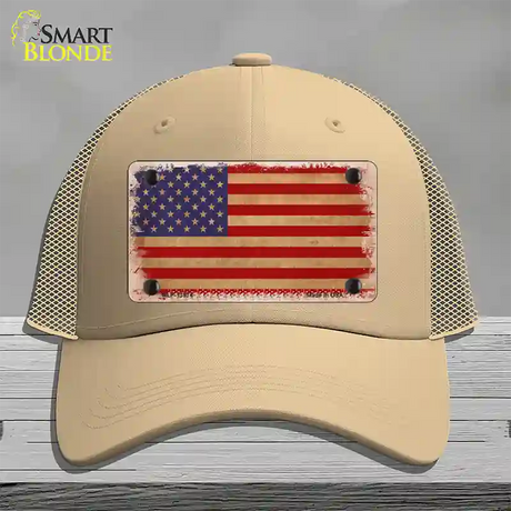 Grunge American Flag Novelty License Plate Hat Tag Mesh / Khaki