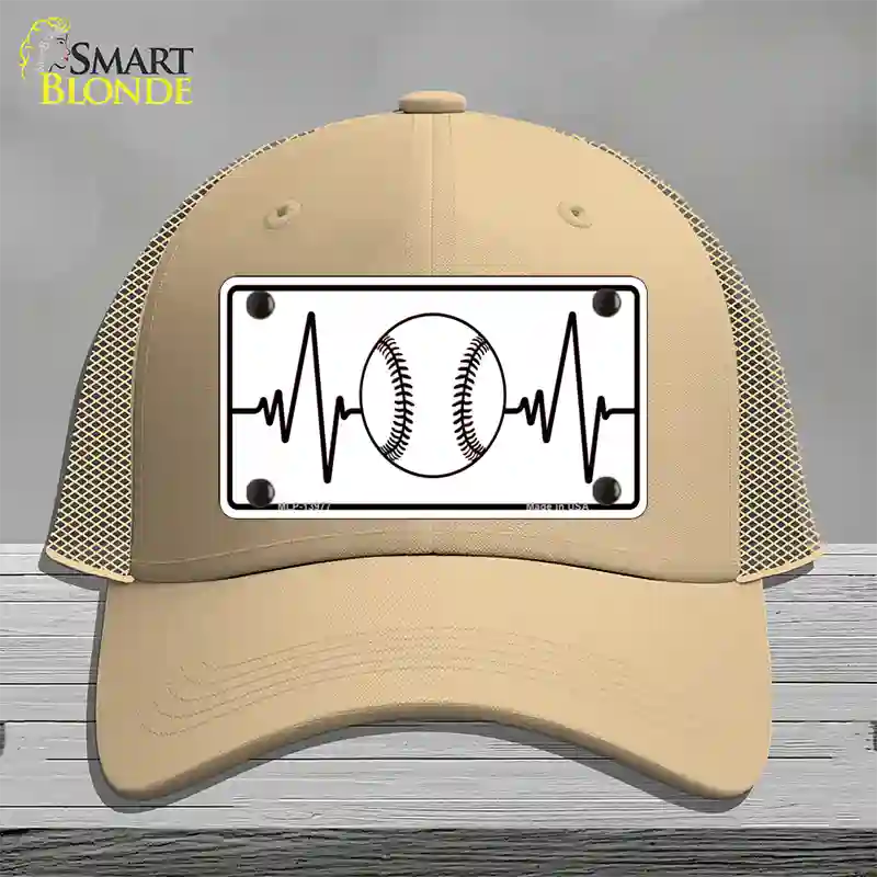 Baseball Heart Beat Novelty License Plate Hat Tag Mesh / Khaki