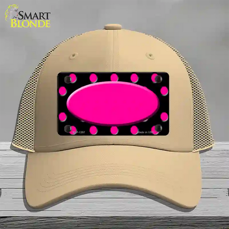 Pink Black Polka Dot Pink Center Oval Black Novelty License Plate Hat Mesh / Khaki