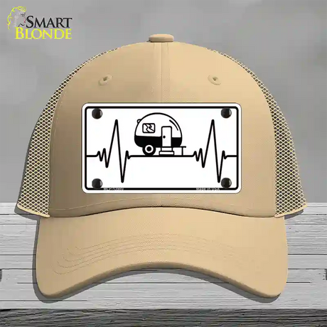 Camping Heart Beat Novelty License Plate Hat Tag Mesh / Khaki