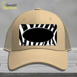 Black White Zebra Center Oval Novelty License Plate Hat Mesh / Khaki