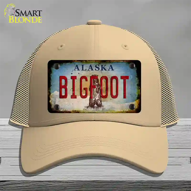 Bigfoot Alaska Novelty License Plate Hat Tag Mesh / Khaki